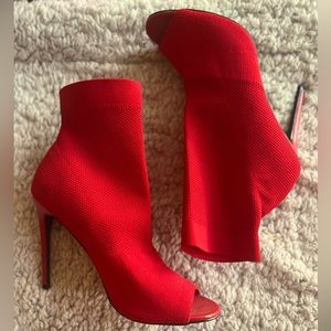 Red Open Toe Stretch Sock Bootie Stiletto Heel, size 11, worn twice